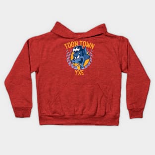 Saskatoon Toon Town Yxe - Blue & Yellow Cat-Dog Kids Hoodie